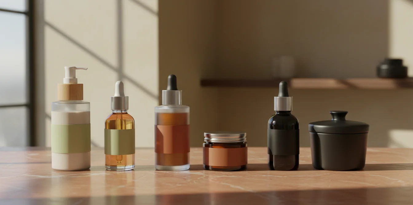 Produits skincare anti-acné disposés par niveau d'intensité du plus doux au plus fort