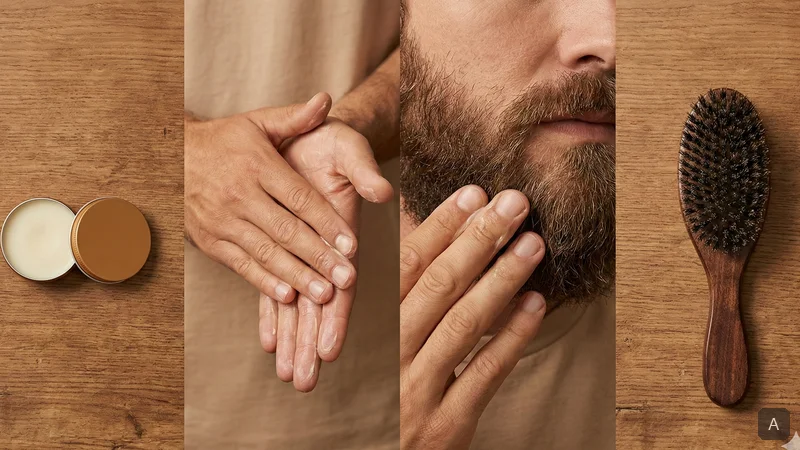Les 4 étapes d'application du baume à barbe : prélever, chauffer, appliquer, brosser