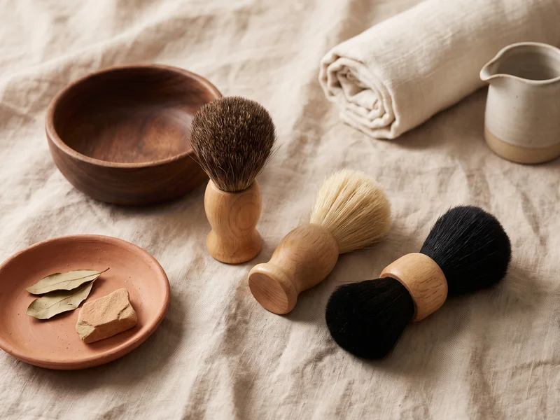 Trois blaireaux de rasage : poil de blaireau, soies de sanglier et fibre synthétique, avec un bol à raser