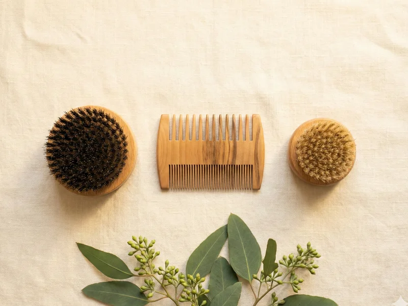 Comparaison brosse à barbe ronde, peigne en bois et brosse de styling