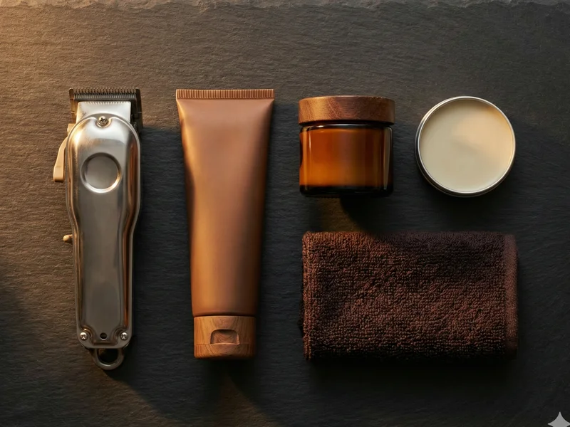 Kit entretien crâne rasé : tondeuse, crème solaire, hydratant, baume après-rasage