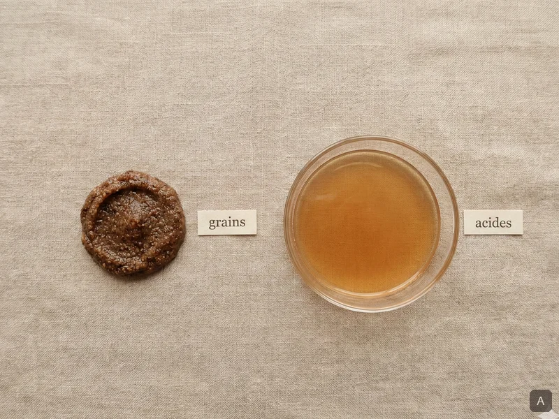 Comparaison visuelle entre un gommage à grains et un exfoliant chimique acide sur fond lin beige