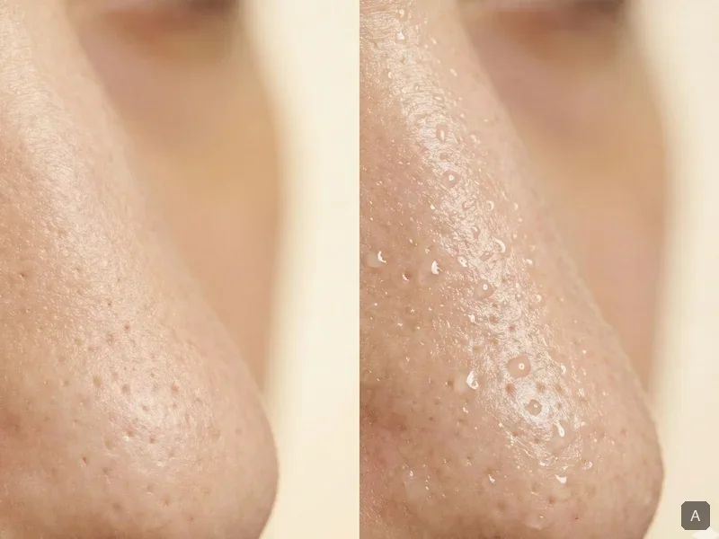 Gros plan comparatif peau normale vs peau grasse avec sébum visible