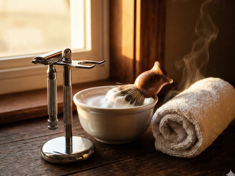 Sélection des 5 meilleurs rasoirs homme 2026 posés sur un comptoir en bois