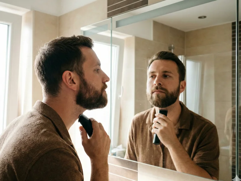 Application de baume à barbe entre les paumes avant application sur la barbe