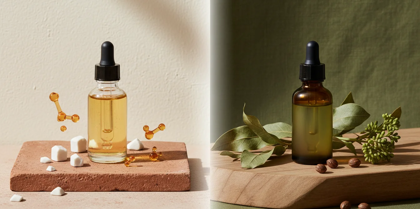 Comparaison visuelle entre un sérum rétinol et un sérum bakuchiol végétal
